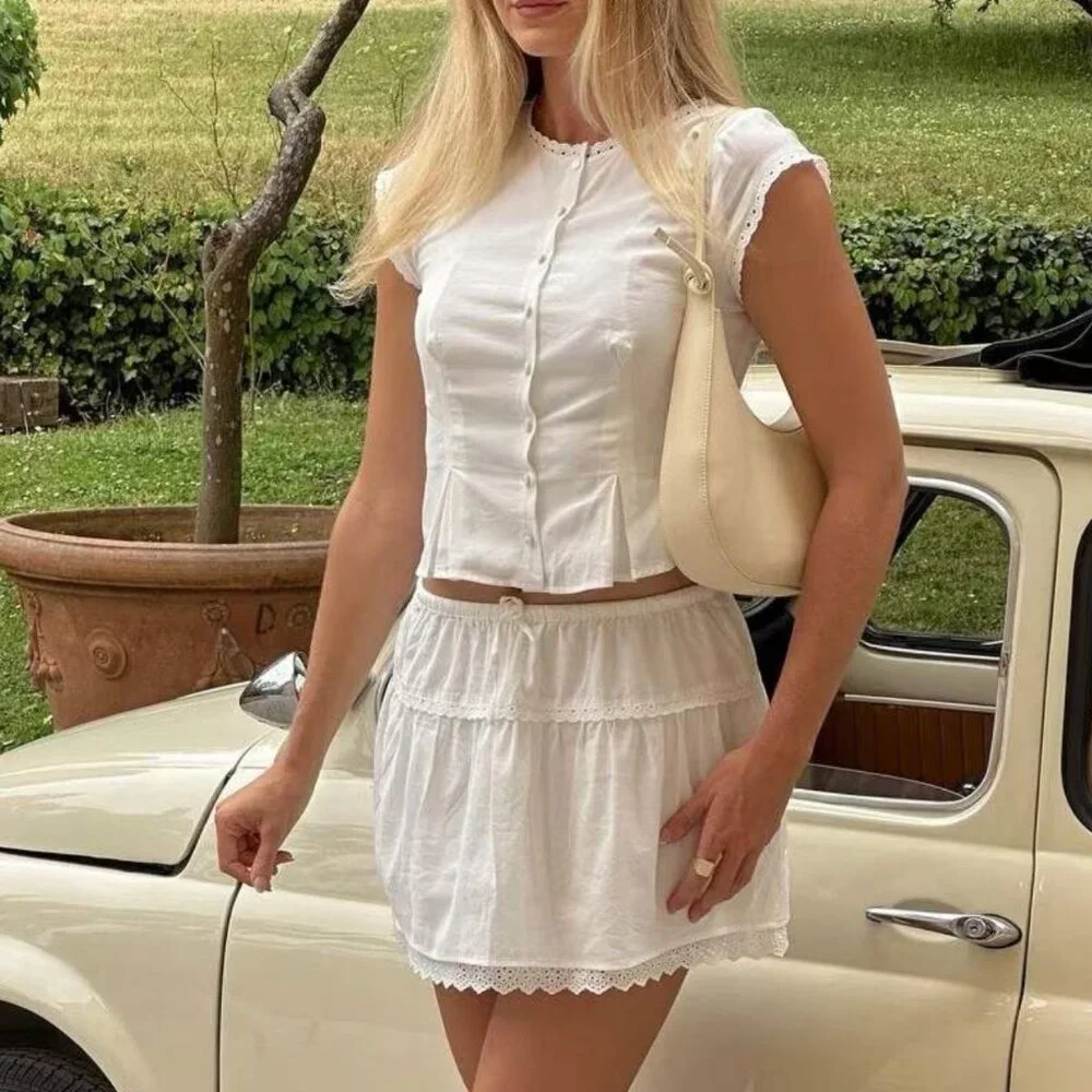 BEST NEW Reformation Valetta Two Piece Sz6 White Cotton Lace Detail Vacation_4
